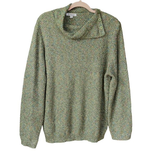 Serengeti Womens Envelope Neck Sweater Size XL Green Rainbow Speckle Artsy Fall - Picture 1 of 11